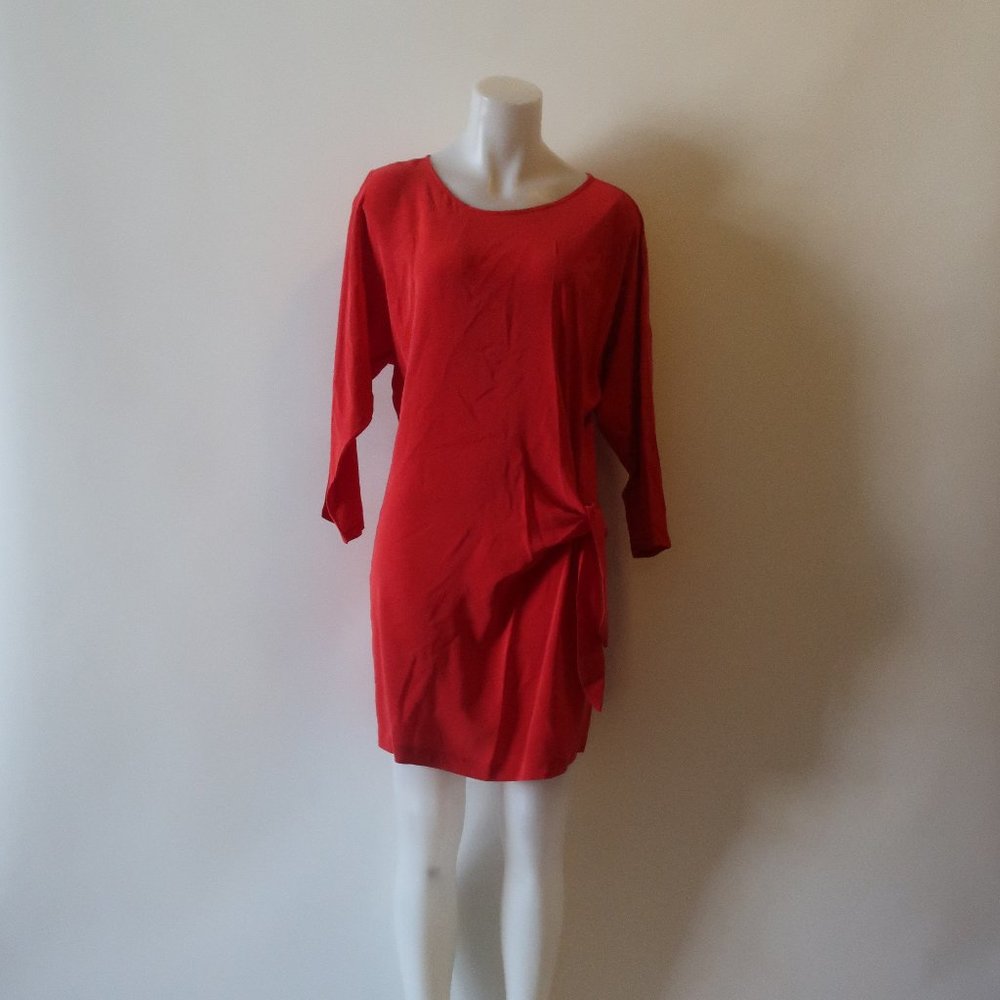 Womens Toupy 100% Silk Red Long Sleeve Dress Sz S*